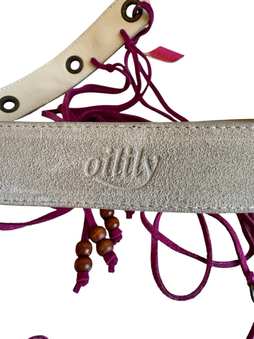 Oilily NWT Vintage Suede Leather Eyelet Tassel Fringe Belt Boho Folk Size 7 75cm